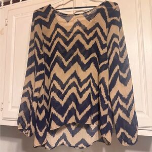 Chic Nation Navy and Cream Zigzag Blouse